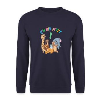 1 Geburtstag Zoo Tiere - 1 Jahr Junge Mädchen - Unisex Pullover - Navy - Vorne - Alina (178cm) & Michal (187cm)