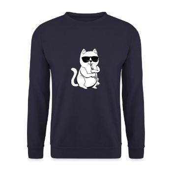 Coole Katze Klarinettenspieler Geschenk - Unisex Pullover - Navy - Vorne - Alina (178cm) & Michal (187cm)
