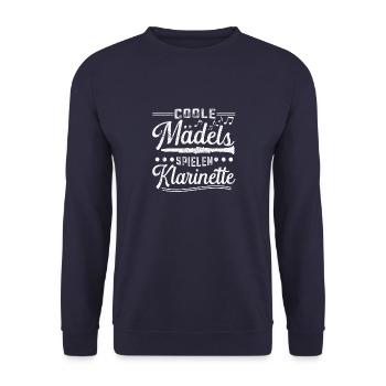 Coole Mädels spielen Klarinette - Unisex Pullover - Navy - Vorne - Alina (178cm) & Michal (187cm)