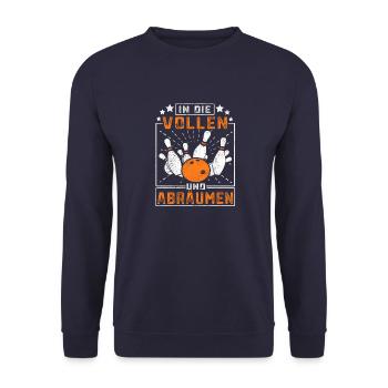 In die Vollen und Abräumen Bowlingspieler Geschenk - Unisex Pullover - Navy - Vorne - Alina (178cm) & Michal (187cm)
