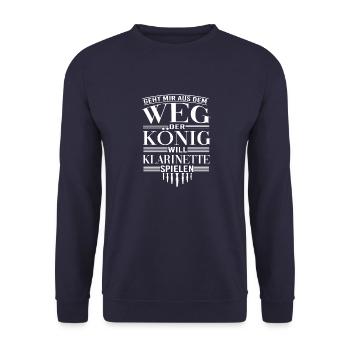 Der König will Klarinette spielen - Unisex Pullover - Navy - Vorne - Alina (178cm) & Michal (187cm)