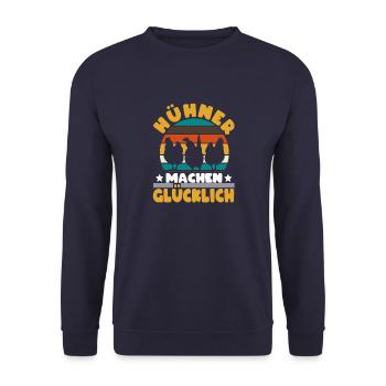 Hühner machen glücklich Hühner Hühnerbesitzer - Unisex Pullover - Navy - Vorne - Alina (178cm) & Michal (187cm)