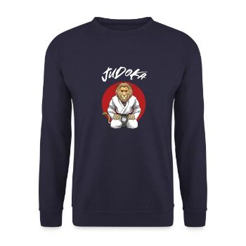 Judo Lion - Japanische Kampfsportarten Judoka Lion - Unisex Pullover - Navy - Vorne - Alina (178cm) & Michal (187cm)