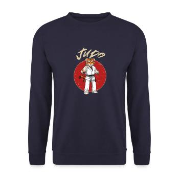 Niedlicher Judo-Löwe - Japanischer Kampfsport - Unisex Pullover - Navy - Vorne - Alina (178cm) & Michal (187cm)