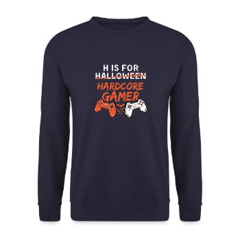 H Is For Hardcore Gamer Halloween Video Games - Unisex Pullover - Navy - Vorne - Alina (178cm) & Michal (187cm)