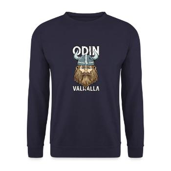 Odin Walhalla Wikinger Kopf - Nordische Kultur - Unisex Pullover - Navy - Vorne - Alina (178cm) & Michal (187cm)
