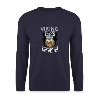 Wikingerblut fließt durch meine Adern - - Unisex Pullover - Navy - Vorne - Alina (178cm) & Michal (187cm)