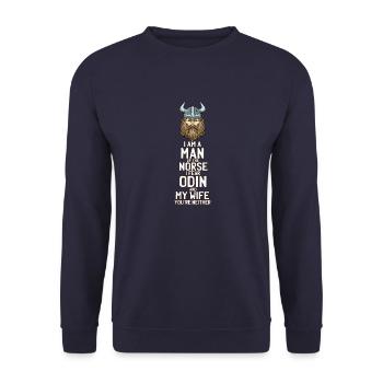 Lustiger Wikingerkrieger - Nordische Kultur - Unisex Pullover - Navy - Vorne - Alina (178cm) & Michal (187cm)