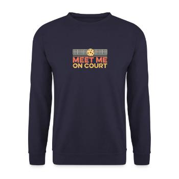 Treffen Sie mich vor Gericht Lustiger Anwalt Pickleball Team Pun - Unisex Pullover - Navy - Vorne - Alina (178cm) & Michal (187cm)