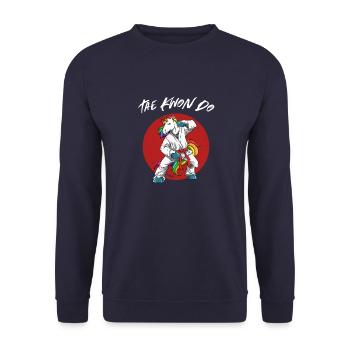 Niedliches Taekwondo Einhorn - Lustiges TKD - Unisex Pullover - Navy - Vorne - Alina (178cm) & Michal (187cm)
