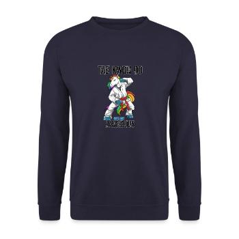 Niedliches Taekwon-do Einhorn - Lustiges TKD - Unisex Pullover - Navy - Vorne - Alina (178cm) & Michal (187cm)