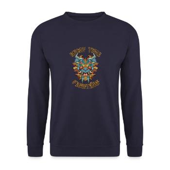 Muay Thai Thai Boxen und MMA Fu Dog - Unisex Pullover - Navy - Vorne - Alina (178cm) & Michal (187cm)