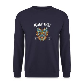 Muay Thai Kampf - Foo Dog Demon Thai Boxing - Unisex Pullover - Navy - Vorne - Alina (178cm) & Michal (187cm)