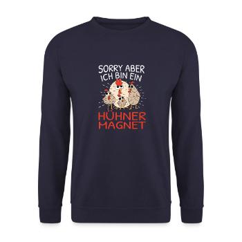 Hühner Magnet Hühnerbauer Huhn Hühnerbesitzer - Unisex Pullover - Navy - Vorne - Alina (178cm) & Michal (187cm)