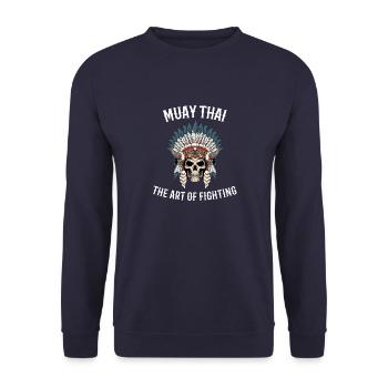 Muay Thai und Thai-Boxen Skelett-Kriegshaube - Unisex Pullover - Navy - Vorne - Alina (178cm) & Michal (187cm)