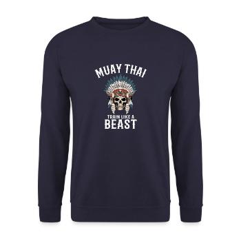 Train Like A Beast - Muay Thai und Thai Boxen - Unisex Pullover - Navy - Vorne - Alina (178cm) & Michal (187cm)
