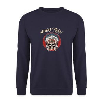 Muay Thai - Muay Thai Skelett Kriegshaube - Unisex Pullover - Navy - Vorne - Alina (178cm) & Michal (187cm)