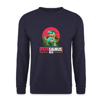 Papasaurus Rex Vater Tochter Sohn Dinosaurier - Unisex Pullover - Navy - Vorne - Alina (178cm) & Michal (187cm)