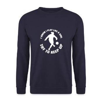 Football Girl Football Player Woman Football Coach - Unisex Sweatshirt - navy - Front - Alina (178cm) & Michal (187cm)