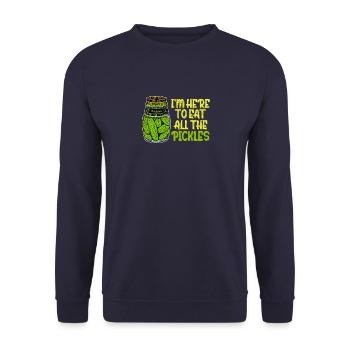 Ich bin hier, um alle Gurken zu essen Funny Pickle Lover - Unisex Pullover - Navy - Vorne - Alina (178cm) & Michal (187cm)