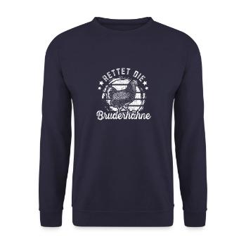Rettet die Bruderhähne Hühner Hühnerbesitzer - Unisex Pullover - Navy - Vorne - Alina (178cm) & Michal (187cm)