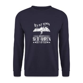 Sex ist schön aber Skifahren ist öfter Skifahrer - Unisex Pullover - Navy - Vorne - Alina (178cm) & Michal (187cm)
