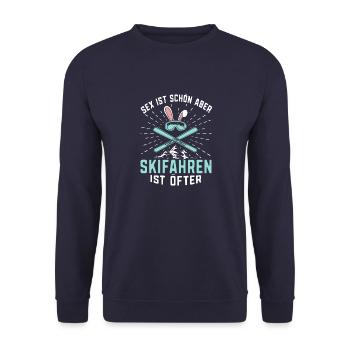 Skifahren Skifahren ist öfter Skiurlaub Skifahrer - Unisex Pullover - Navy - Vorne - Alina (178cm) & Michal (187cm)