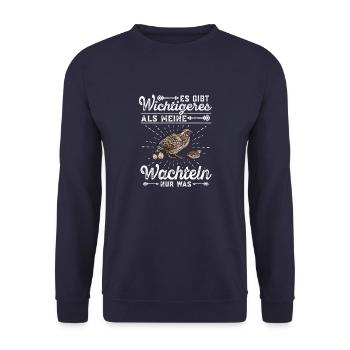 Legewachtel Es gibt wichtigeres als meine - Unisex Pullover - Navy - Vorne - Alina (178cm) & Michal (187cm)