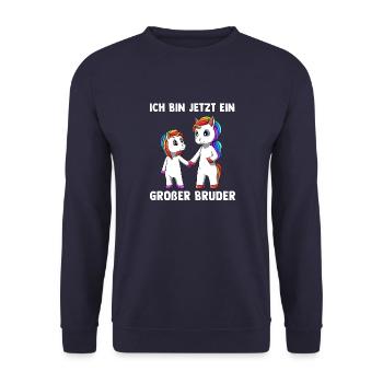 Einhorn Großer Bruder Junge - Unisex Pullover - Navy - Vorne - Alina (178cm) & Michal (187cm)