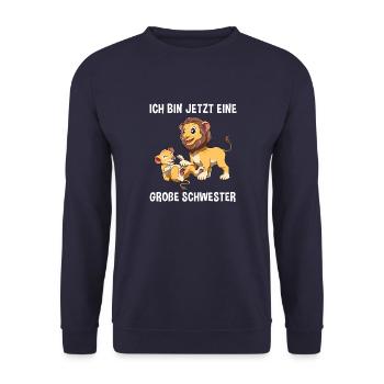 Löwe Große Schwester Junge - Geschwisterkind - Unisex Pullover - Navy - Vorne - Alina (178cm) & Michal (187cm)
