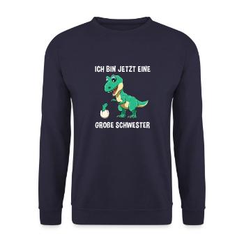 T-Rex Große Schwester Shirt - Geschwister - Unisex Pullover - Navy - Vorne - Alina (178cm) & Michal (187cm)