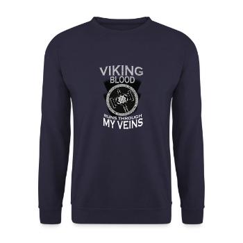 Viking Hammer - Wikingerblut fließt durch meine - Unisex Pullover - Navy - Vorne - Alina (178cm) & Michal (187cm)