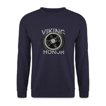 Wikinger-Ehrenhammer - Wikinger-Krieger-Norseman - Unisex Pullover - Navy - Vorne - Alina (178cm) & Michal (187cm)