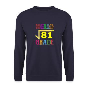 Hello 9th Grade Funny Square Root of 81 Math - Unisex Sweatshirt - navy - Front - Alina (178cm) & Michal (187cm)