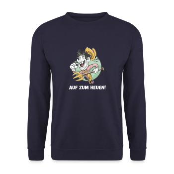 Bauer Landwirt Auf zum Heuen Heuernte Heugabel - Unisex Pullover - Navy - Vorne - Alina (178cm) & Michal (187cm)
