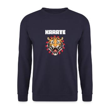 Karate Tiger Head - Karate Japanische Sonne - Unisex Pullover - Navy - Vorne - Alina (178cm) & Michal (187cm)