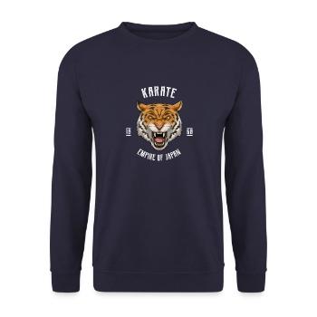 Karate Wütender Tiger mit Gürtel - Karate - Unisex Pullover - Navy - Vorne - Alina (178cm) & Michal (187cm)