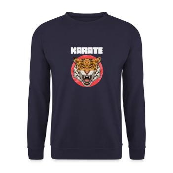 Lustige Karate Wütender Tiger - Unisex Pullover - Navy - Vorne - Alina (178cm) & Michal (187cm)