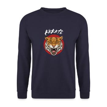 Karate Wütender Tiger - Unisex Pullover - Navy - Vorne - Alina (178cm) & Michal (187cm)