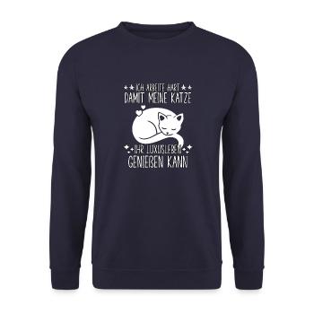 Katzenliebhaber Geschenk Katzenbesitzer Katzen - Unisex Pullover - Navy - Vorne - Alina (178cm) & Michal (187cm)