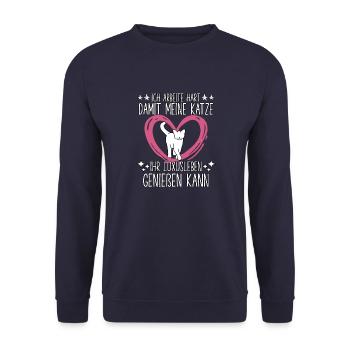 Katzen Fan Katzenfreund Katzenspruch Katzen - Unisex Pullover - Navy - Vorne - Alina (178cm) & Michal (187cm)