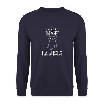 Mein Therapeut hat Schnurrhaare Katzenhalter Katze - Unisex Pullover - Navy - Vorne - Alina (178cm) & Michal (187cm)