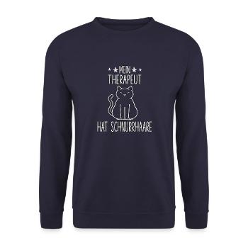 Katze Therapeut lustig Katzenbesitzer Outfit Katze - Unisex Pullover - Navy - Vorne - Alina (178cm) & Michal (187cm)