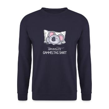 Offizielles Gammeltag Shirt Koala Faulenzer - Unisex Pullover - Navy - Vorne - Alina (178cm) & Michal (187cm)