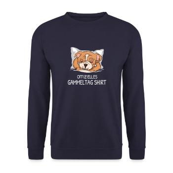 Offizielles Gammeltag Shirt Bulldogge Faulenzer - Unisex Pullover - Navy - Vorne - Alina (178cm) & Michal (187cm)