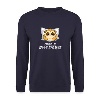 Offizielles Gammeltag Shirt Erdmännchen Faulenzer - Unisex Pullover - Navy - Vorne - Alina (178cm) & Michal (187cm)