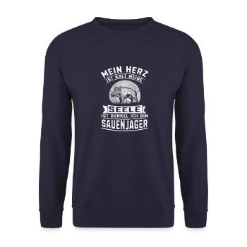 Jäger Mein Herz meine Seele ich bin Sauenjäger - Unisex Pullover - Navy - Vorne - Alina (178cm) & Michal (187cm)
