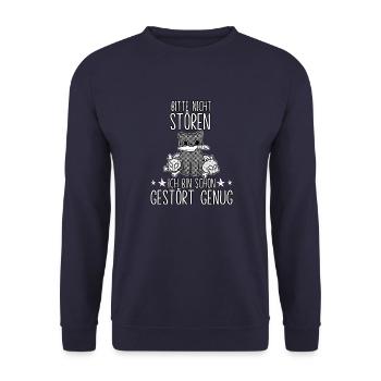 Bitte nicht Stören Katzenhalter Geschenk Katze - Unisex Pullover - Navy - Vorne - Alina (178cm) & Michal (187cm)