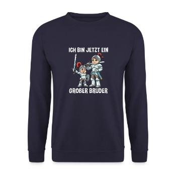 Ritter Großer Bruder - Ich bin jetzt ein Großer - Unisex Pullover - Navy - Vorne - Alina (178cm) & Michal (187cm)