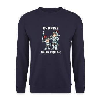 Ritter Kleiner Bruder - Ich bin der kleine Bruder - Unisex Pullover - Navy - Vorne - Alina (178cm) & Michal (187cm)
